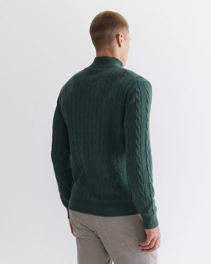 Men Sportscraft Jackets and Blazers Munro Cable Wool Quarter Zip Green Melange