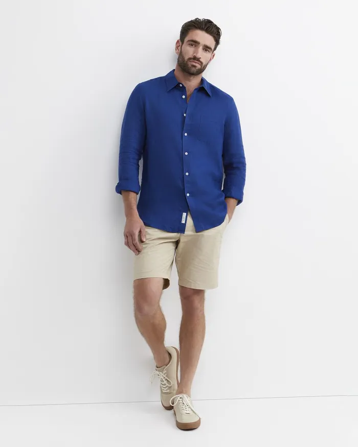 Men Sportscraft Shirts Long Sleeve Linen Shirt Lapis