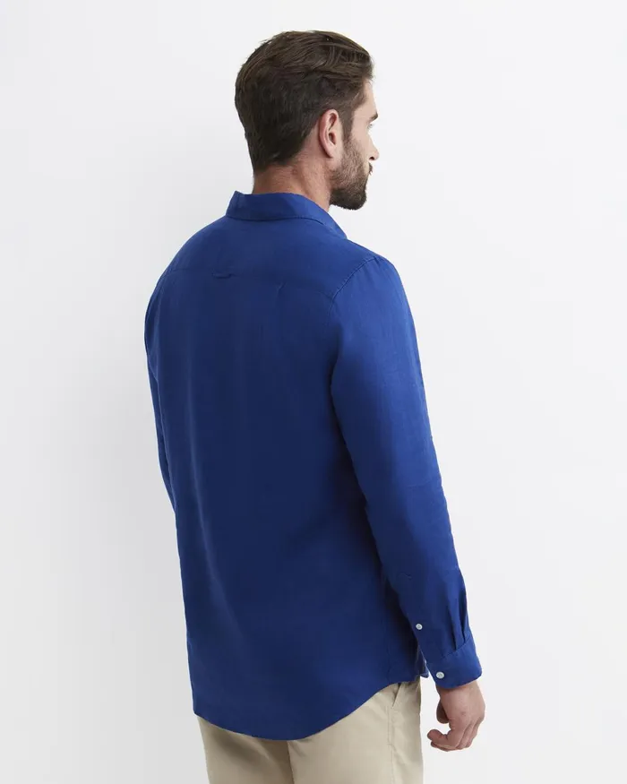 Men Sportscraft Shirts Long Sleeve Linen Shirt Lapis