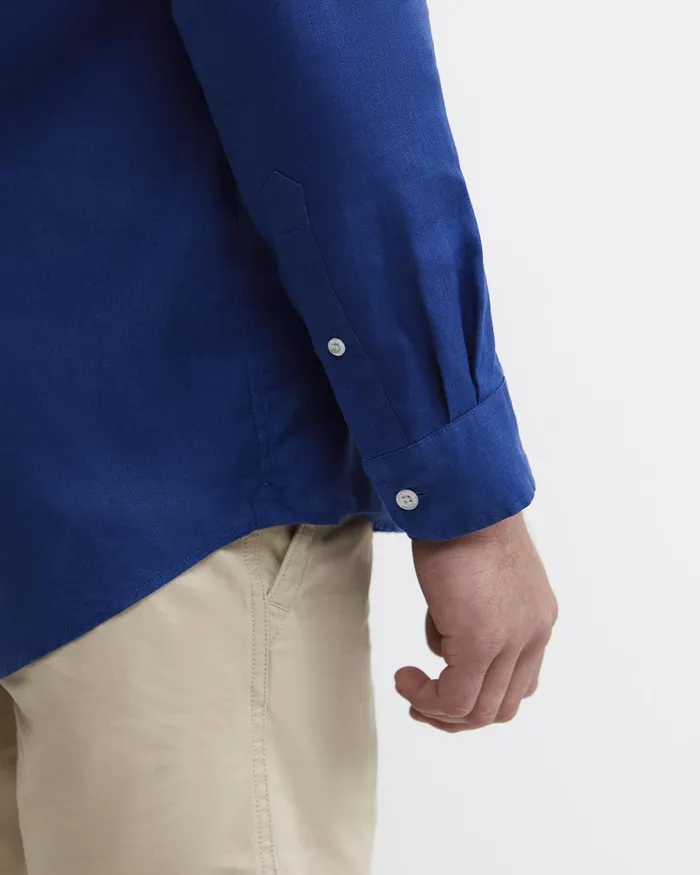 Men Sportscraft Shirts Long Sleeve Linen Shirt Lapis
