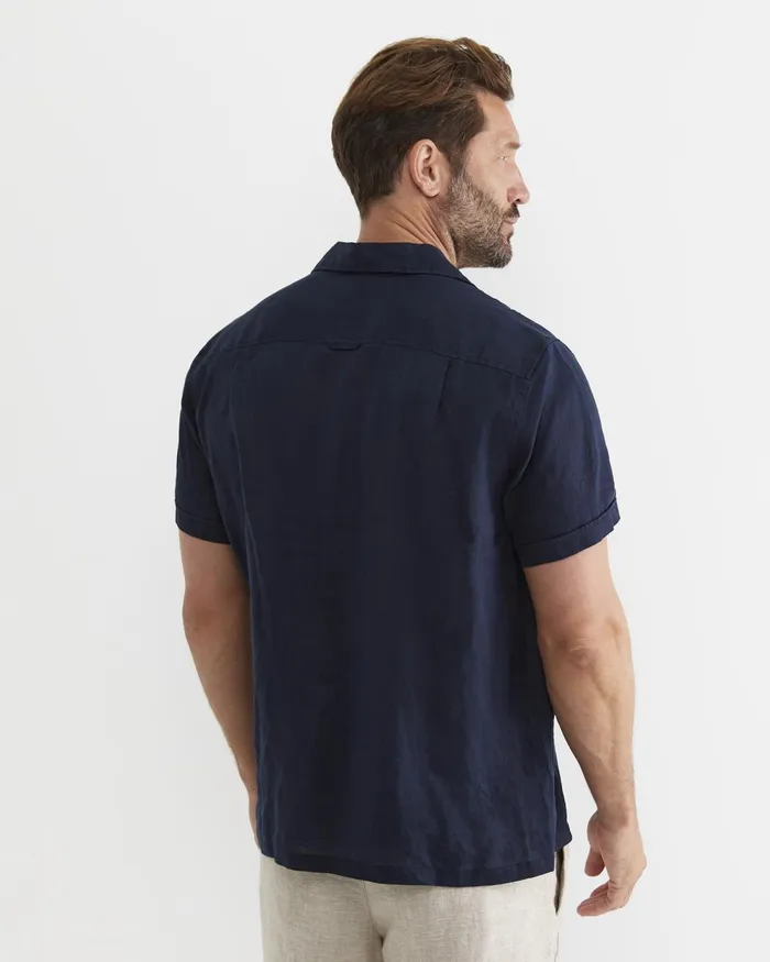 Men Sportscraft Shirts Short Sleeve Stanton Linen Shirt Navy