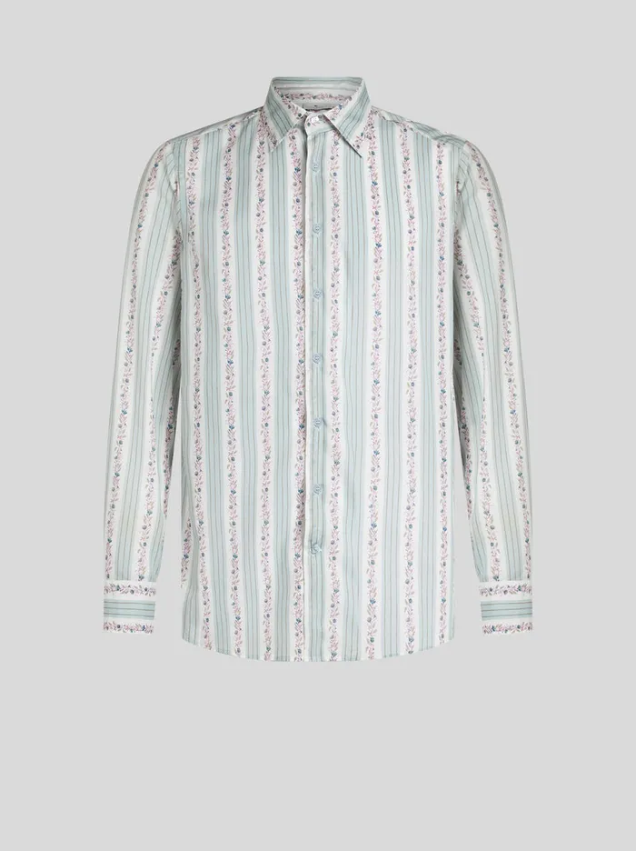 Men Striped Shirt With Flowers Etro Shirts