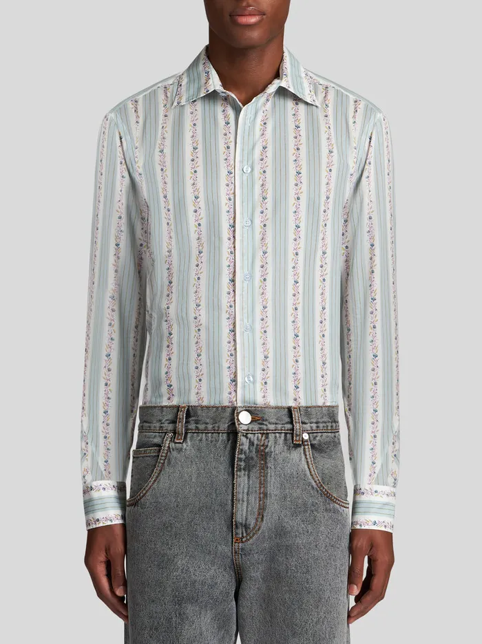 Men Striped Shirt With Flowers Etro Shirts