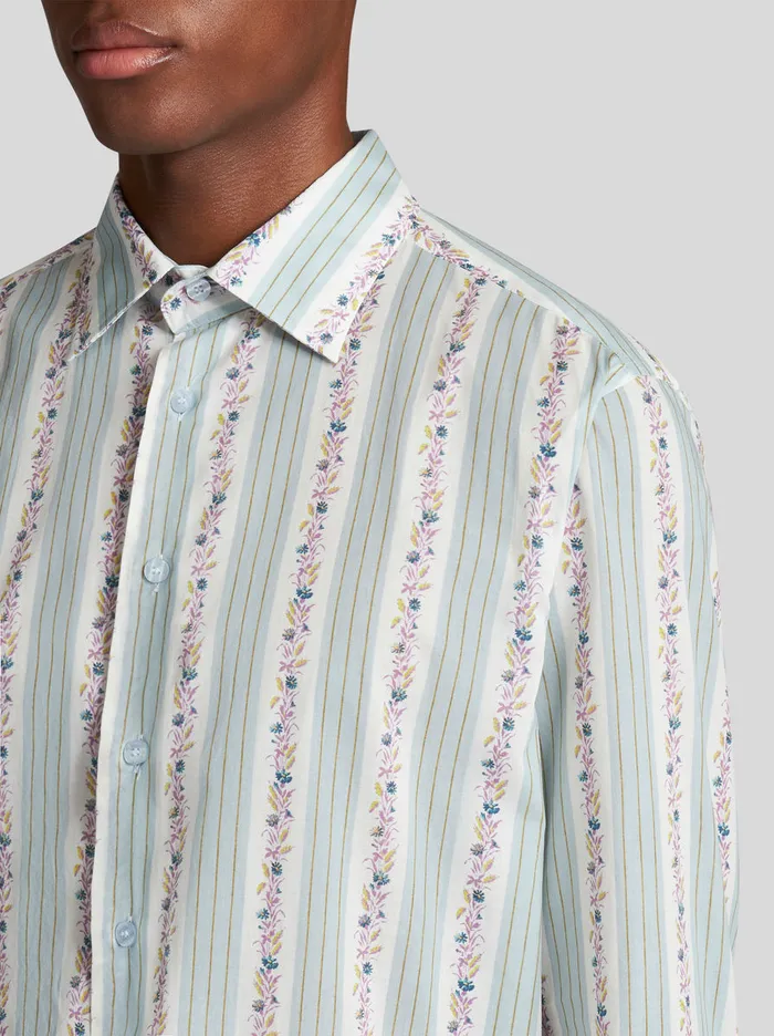 Men Striped Shirt With Flowers Etro Shirts