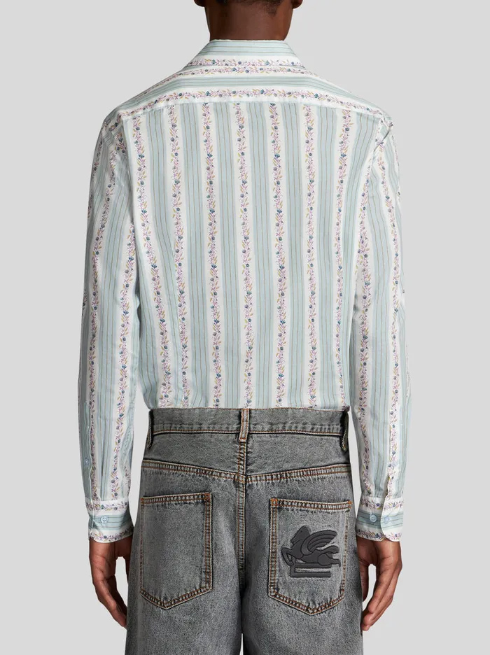 Men Striped Shirt With Flowers Etro Shirts