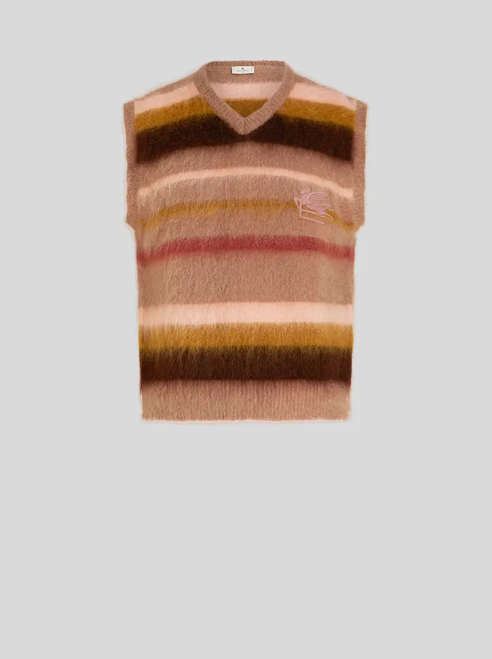 Men Striped Waistcoat With Logo Etro Knitwear