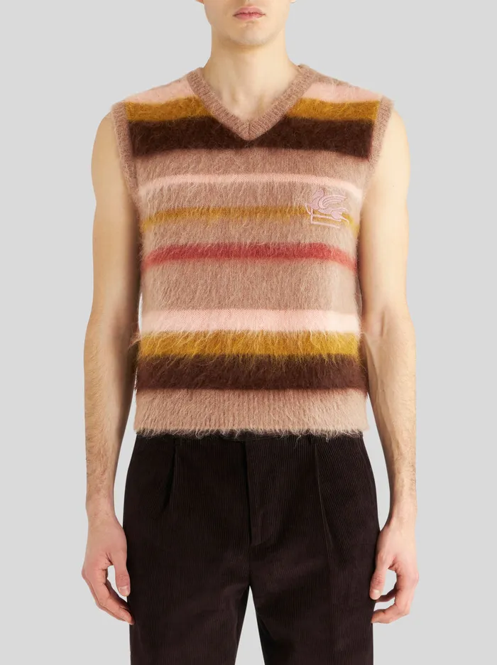 Men Striped Waistcoat With Logo Etro Knitwear