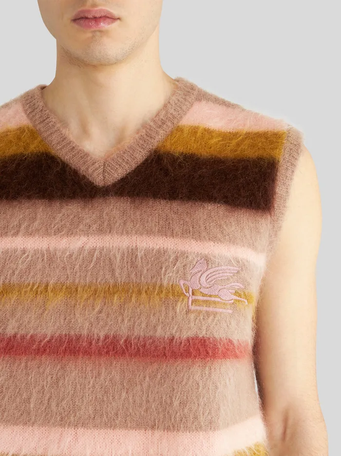 Men Striped Waistcoat With Logo Etro Knitwear