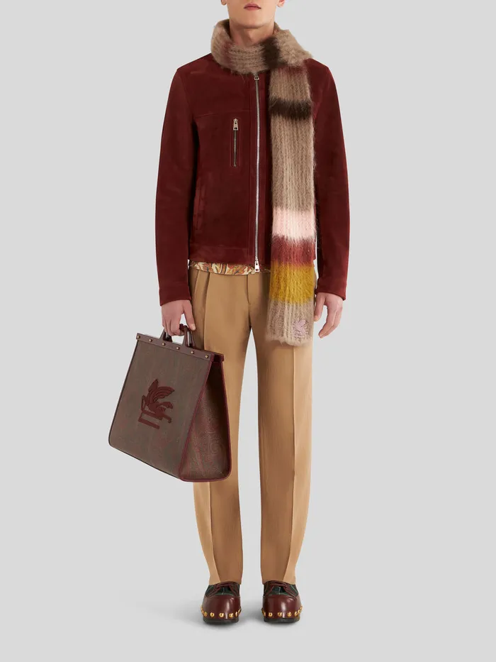 Men Suede Leather Biker Jacket Etro Coats And Outerwear