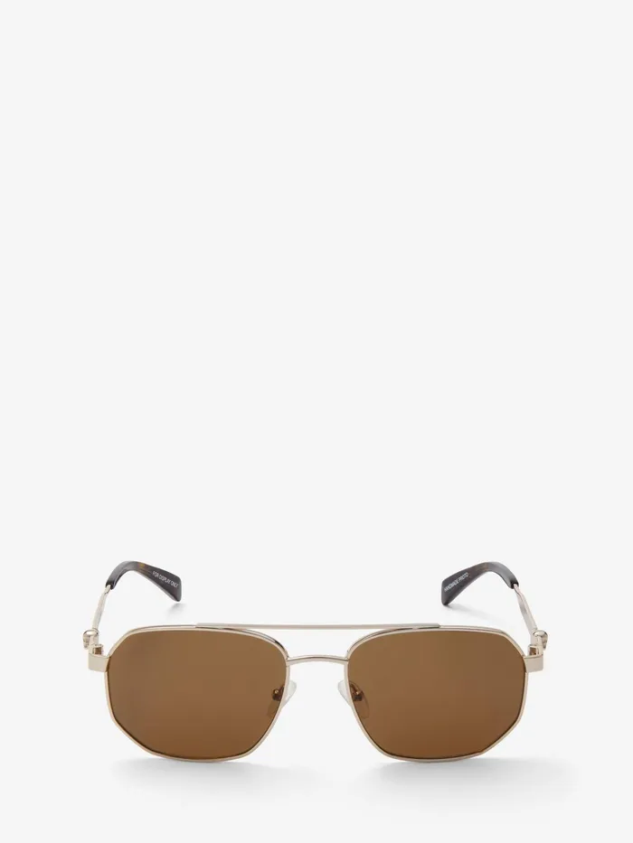 Men Sunglasses Alexander McQueen Floating Skull Metal Caravan Sunglasses Goldbrown Men Sunglasses Alexander McQueen Floating Skull Metal Caravan Sunglasses Goldbrown