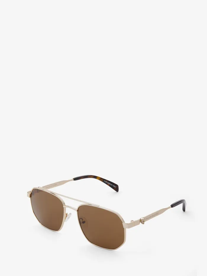 Men Sunglasses Alexander McQueen Floating Skull Metal Caravan Sunglasses Goldbrown