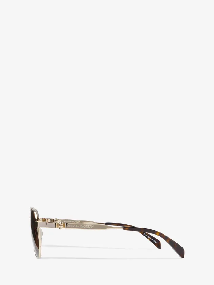 Men Sunglasses Alexander McQueen Floating Skull Metal Caravan Sunglasses Goldbrown