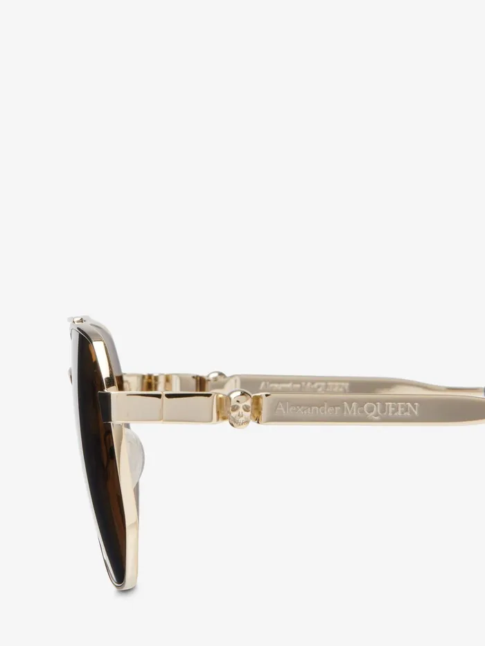 Men Sunglasses Alexander McQueen Floating Skull Metal Caravan Sunglasses Goldbrown