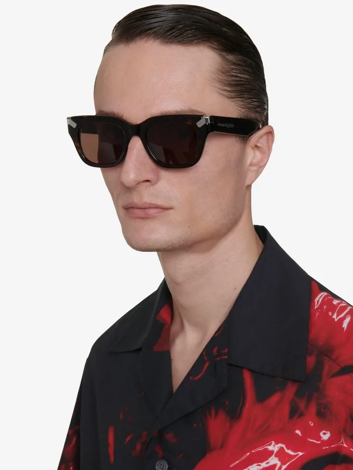 Men Sunglasses Alexander McQueen Punk Rivet Square Sunglasses Havanabrown