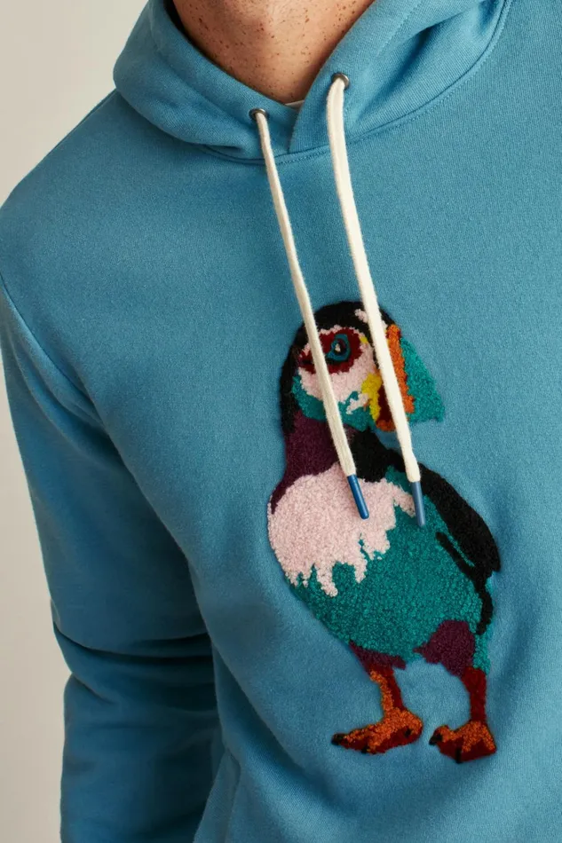 Men Supersoft Fleece Hoodie Blue Puffin Bonobos Sweatshirts and Hoodies