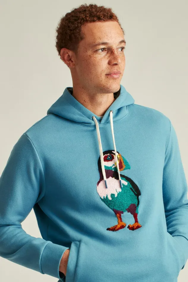 Men Supersoft Fleece Hoodie Blue Puffin Bonobos Sweatshirts and Hoodies