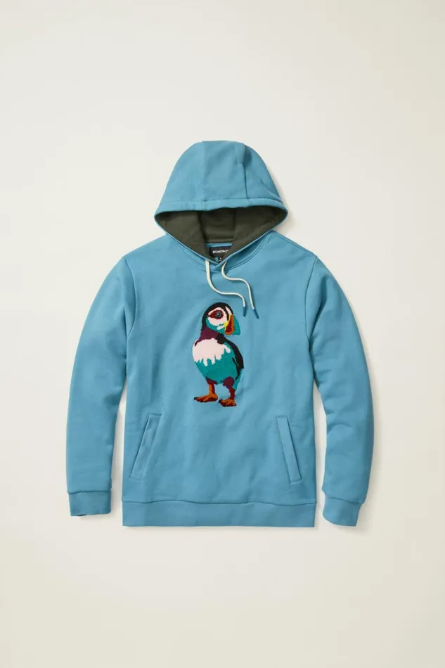 Men Supersoft Fleece Hoodie Blue Puffin Bonobos Sweatshirts and Hoodies