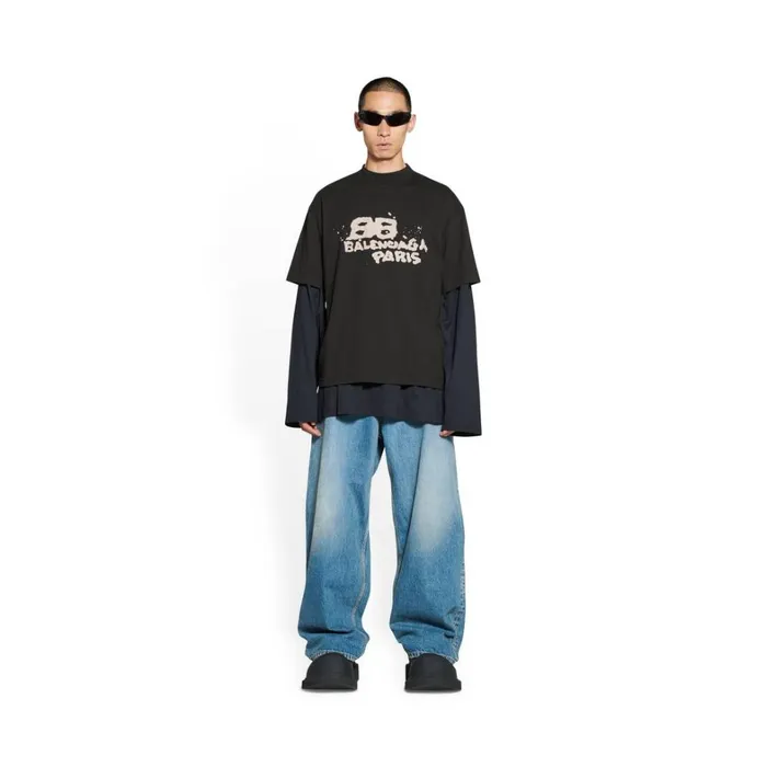 Men Tshirts Balenciaga Handdrawn Bb Icon Tshirt Medium Fit In Black