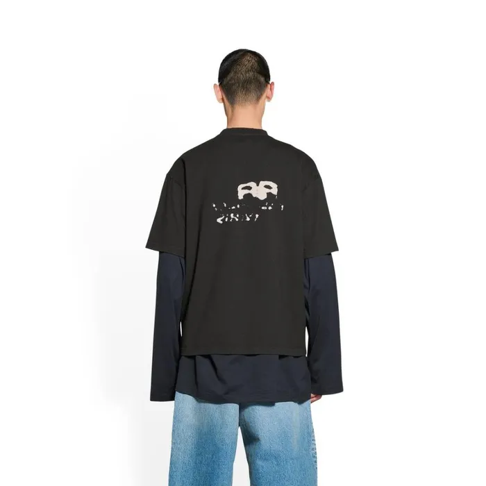 Men Tshirts Balenciaga Handdrawn Bb Icon Tshirt Medium Fit In Black