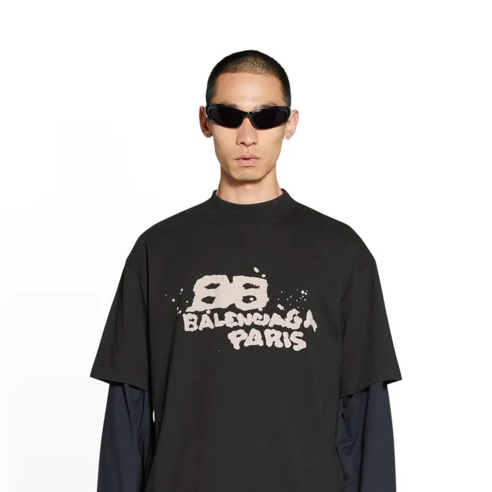 Men Tshirts Balenciaga Handdrawn Bb Icon Tshirt Medium Fit In Black