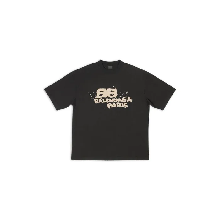 Men Tshirts Balenciaga Handdrawn Bb Icon Tshirt Medium Fit In Black