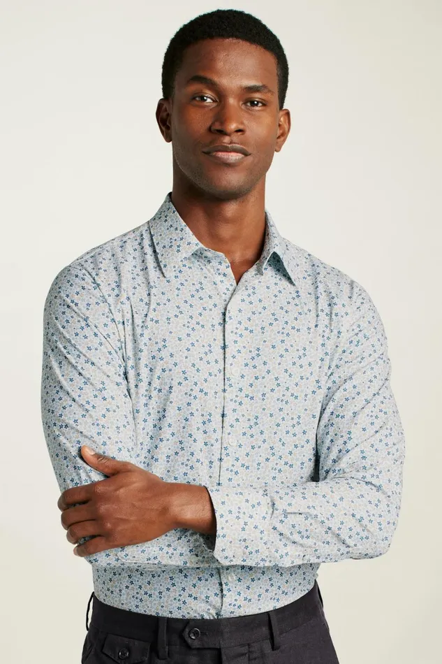 Men Tech Button Down Shirt Blue Tan Peyton Floral Bonobos Casual Shirts