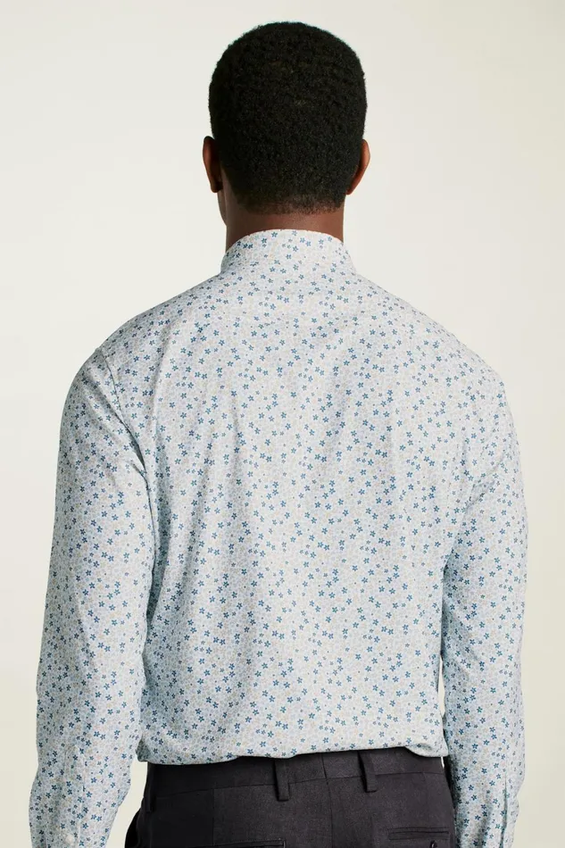 Men Tech Button Down Shirt Blue Tan Peyton Floral Bonobos Casual Shirts