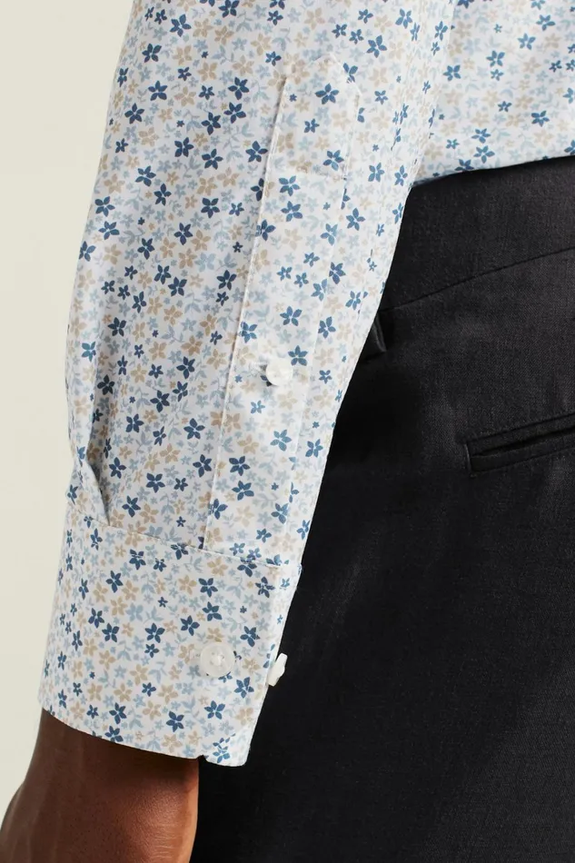 Men Tech Button Down Shirt Blue Tan Peyton Floral Bonobos Casual Shirts