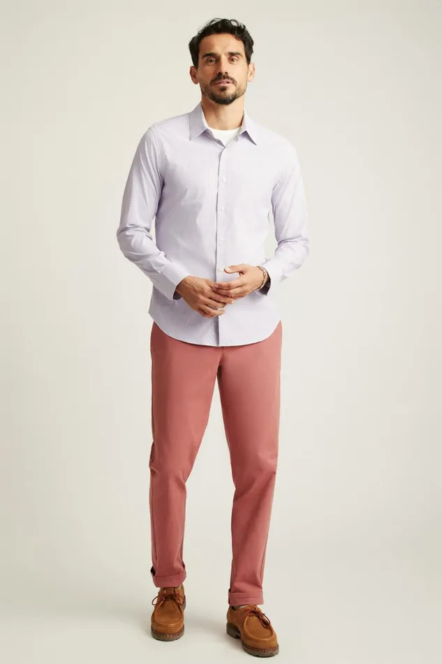 Men Tech Button Down Shirt Eggplant Plaid Bonobos Casual Shirts