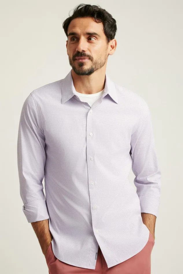 Men Tech Button Down Shirt Eggplant Plaid Bonobos Casual Shirts