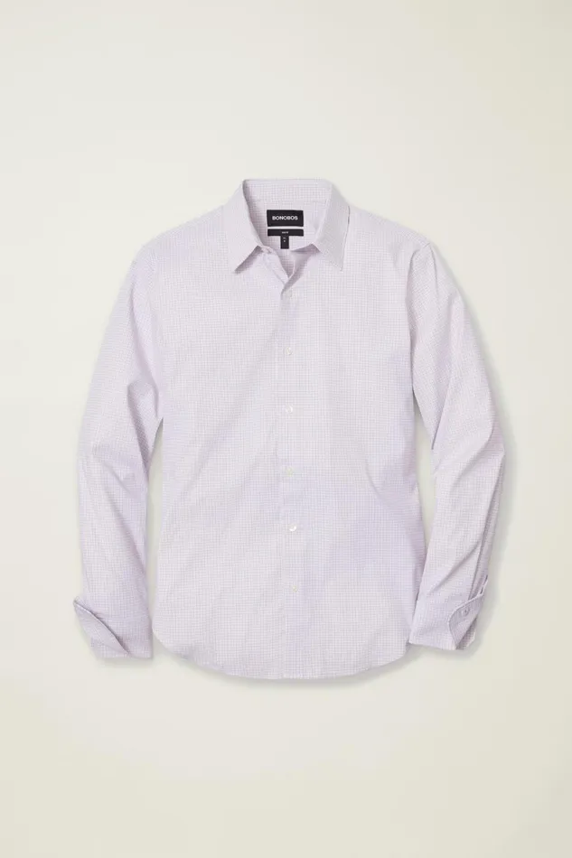 Men Tech Button Down Shirt Eggplant Plaid Bonobos Casual Shirts