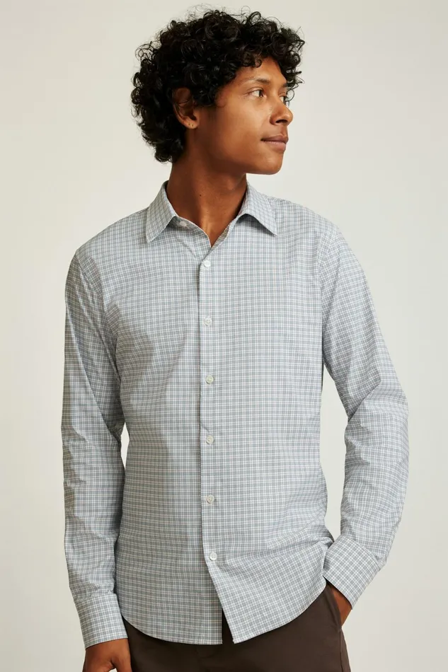 Men Tech Button Down Shirt Hydro Green Plaid Bonobos Casual Shirts