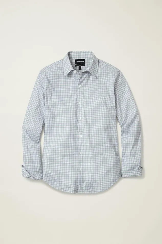 Men Tech Button Down Shirt Hydro Green Plaid Bonobos Casual Shirts