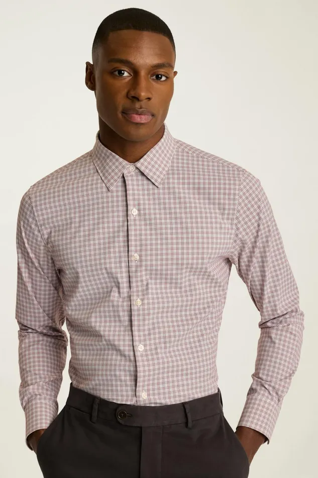Men Tech Button Down Shirt Red Weltide Plaid Bonobos Business Casual Shirts