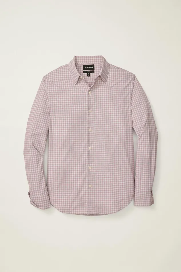 Men Tech Button Down Shirt Red Weltide Plaid Bonobos Business Casual Shirts