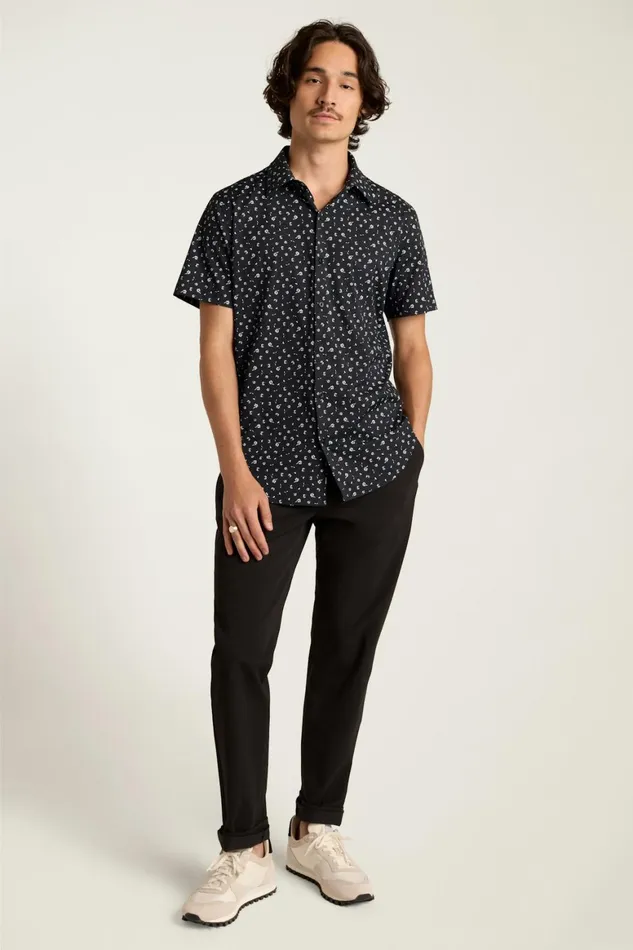 Men Tech Short Sleeve Shirt Black Sea Floral Bonobos Short Sleeve Shirts