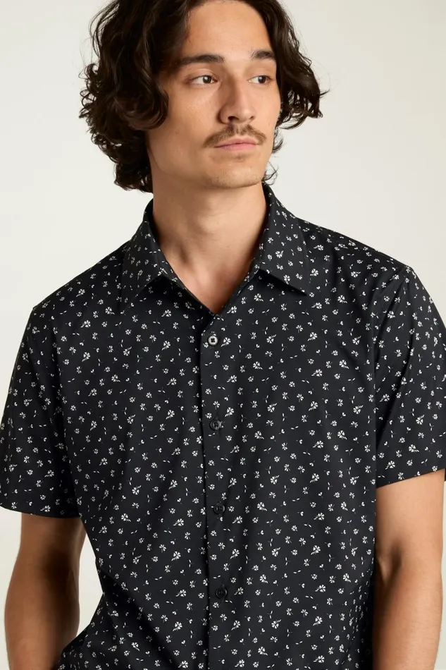 Men Tech Short Sleeve Shirt Black Sea Floral Bonobos Short Sleeve Shirts