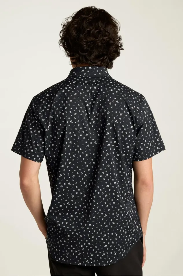 Men Tech Short Sleeve Shirt Black Sea Floral Bonobos Short Sleeve Shirts