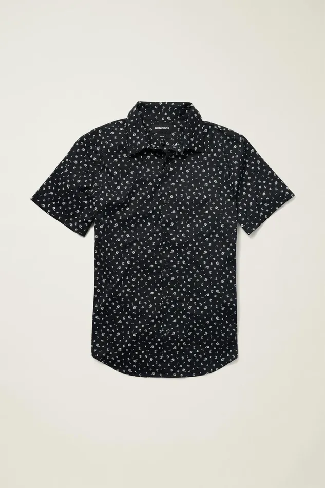 Men Tech Short Sleeve Shirt Black Sea Floral Bonobos Short Sleeve Shirts
