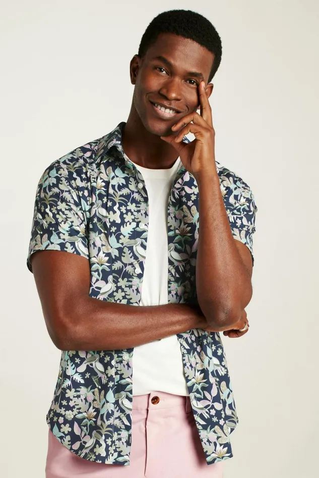 Men Tech Short Sleeve Shirt Navy Toucan Paradise Bonobos Short Sleeve Shirts