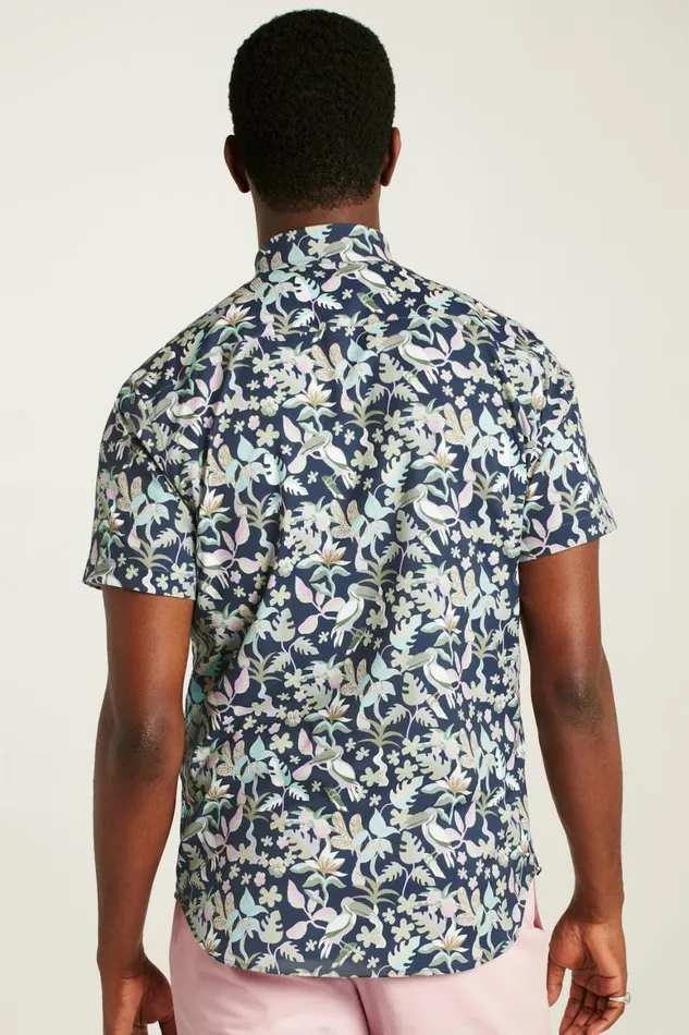 Men Tech Short Sleeve Shirt Navy Toucan Paradise Bonobos Short Sleeve Shirts