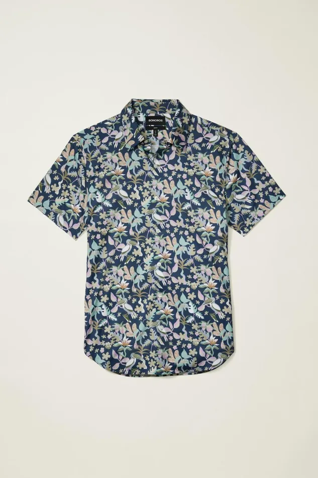 Men Tech Short Sleeve Shirt Navy Toucan Paradise Bonobos Short Sleeve Shirts
