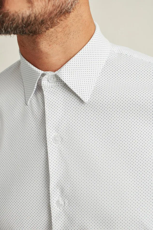 Men Tech Short Sleeve Shirt White Blue Fine Dot Bonobos Short Sleeve Shirts