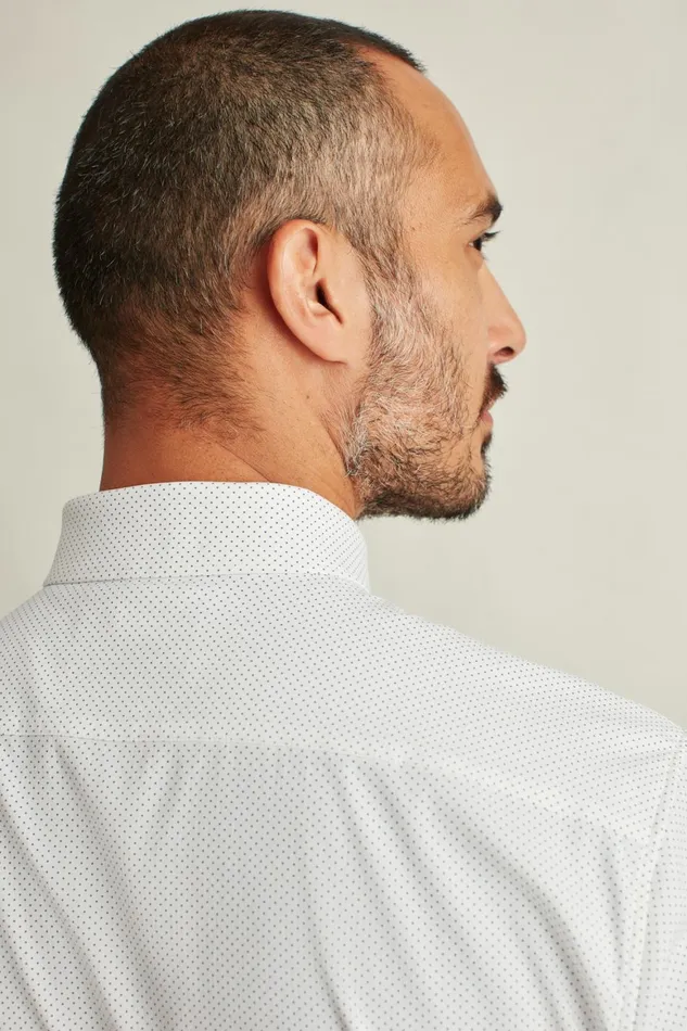 Men Tech Short Sleeve Shirt White Blue Fine Dot Bonobos Short Sleeve Shirts