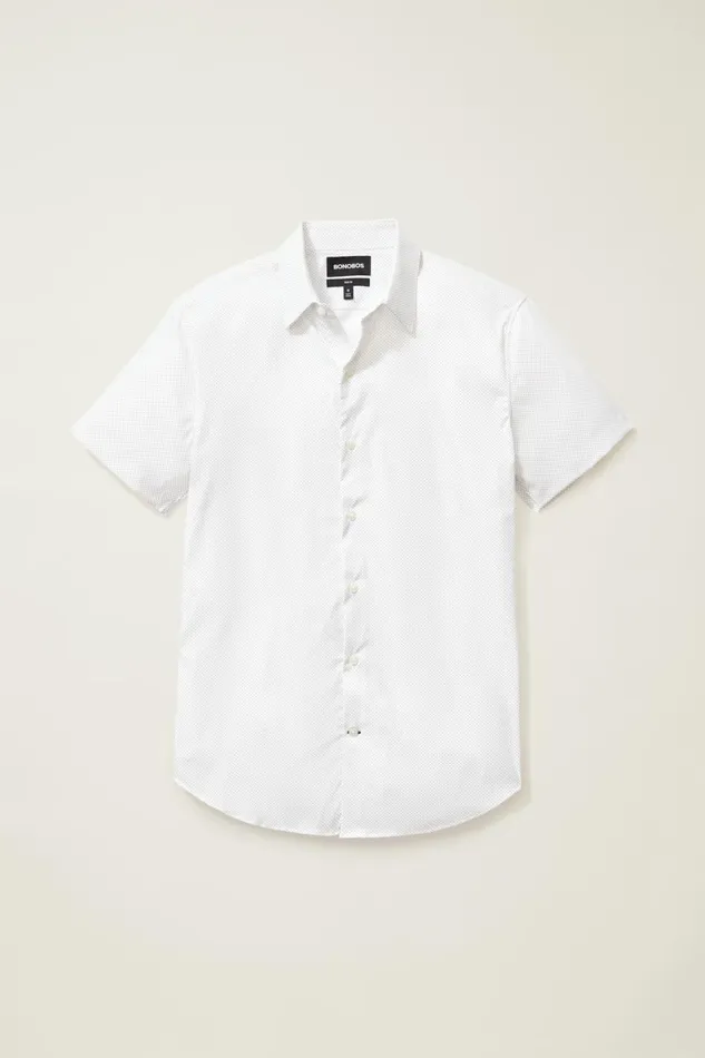Men Tech Short Sleeve Shirt White Blue Fine Dot Bonobos Short Sleeve Shirts