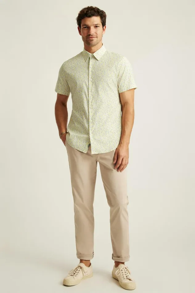 Men Tech Short Sleeve Shirt Yellow Bordeta Floral Bonobos Short Sleeve Shirts