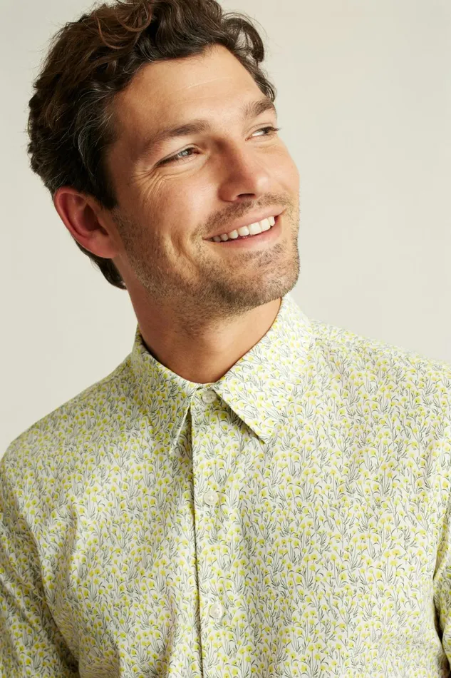 Men Tech Short Sleeve Shirt Yellow Bordeta Floral Bonobos Short Sleeve Shirts
