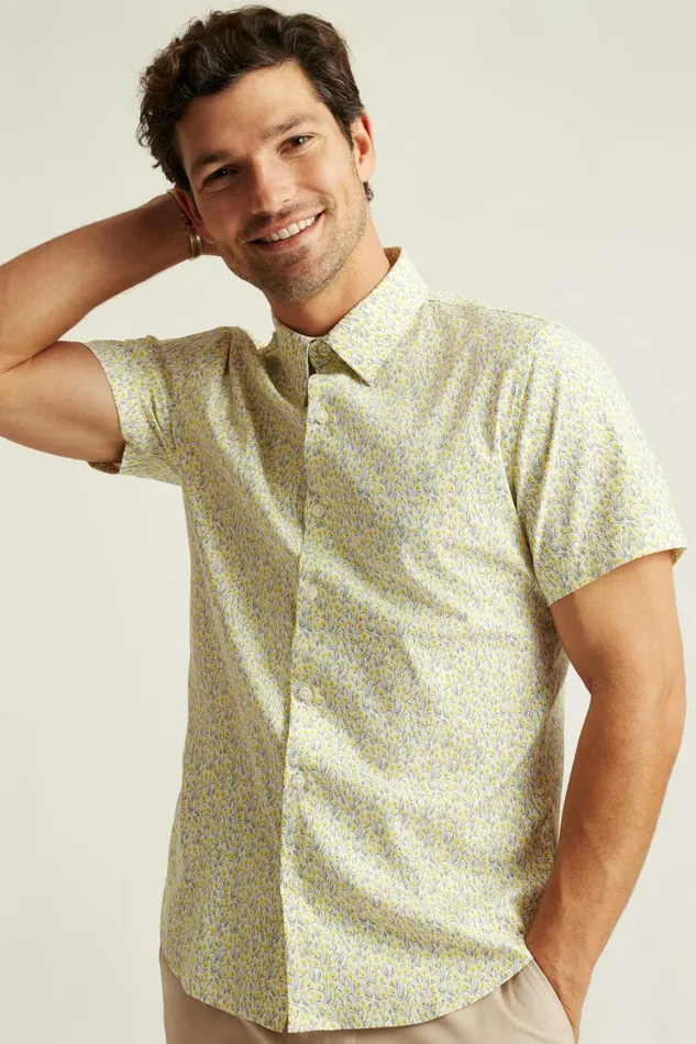 Men Tech Short Sleeve Shirt Yellow Bordeta Floral Bonobos Short Sleeve Shirts