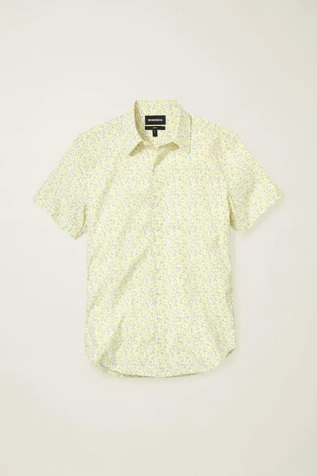 Men Tech Short Sleeve Shirt Yellow Bordeta Floral Bonobos Short Sleeve Shirts