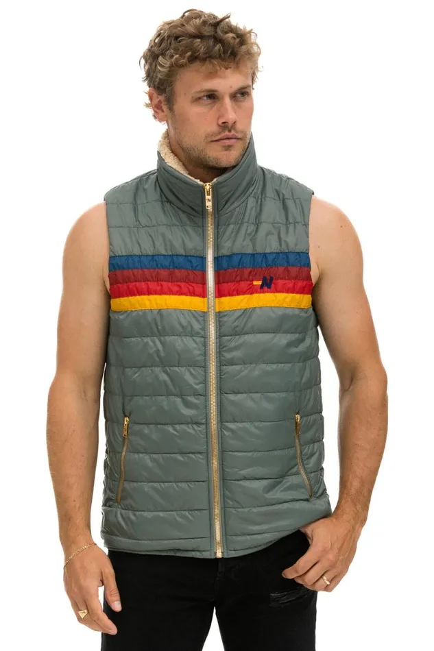 Men Vests Aviator Nation 4 Stripe Vest Sherpa 8211 Sedona